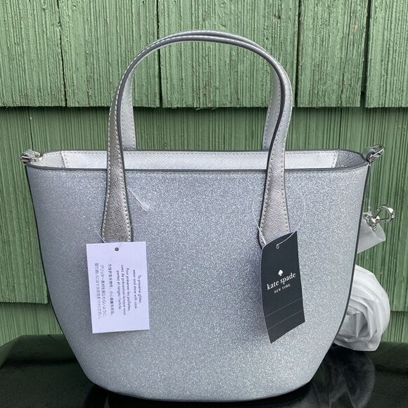 KATE SPADE Silver Glimmer Satchel Crossbody Bag Purse - Picture 5 of 13